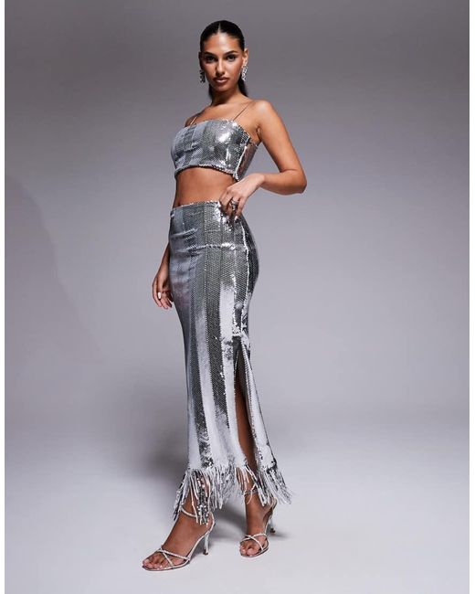 Vesper Gray Sequin Midaxi Skirt