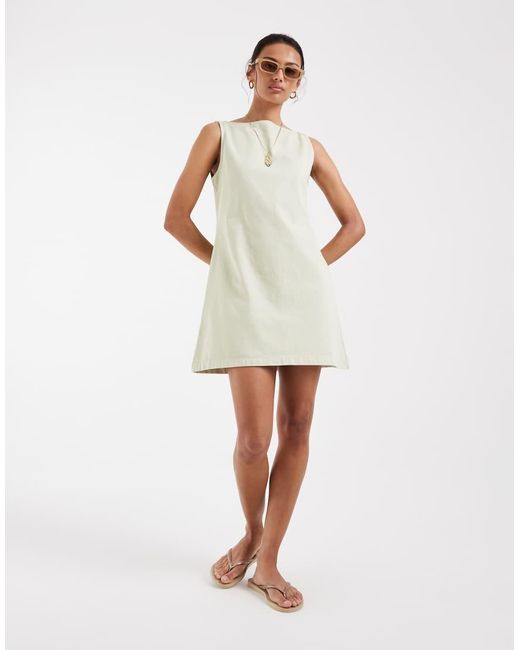 ASOS White Denim Fit And Flare Mini Dress Detail