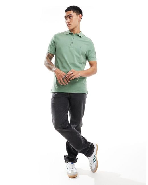 AllSaints Green Reform Short Sleeve Polo Top for men