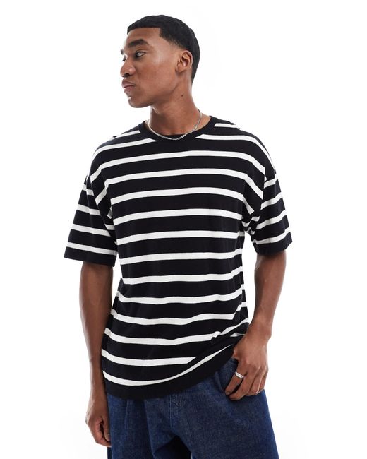 Jack & Jones Blue Oversized Knitted Stripe T-shirt for men