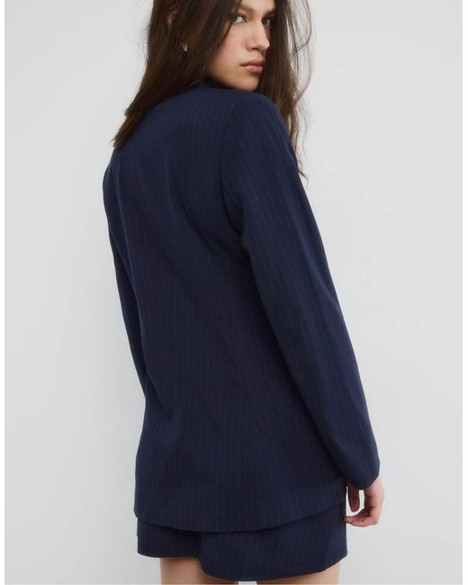 Stradivarius Blue Striped Fitted Blazer