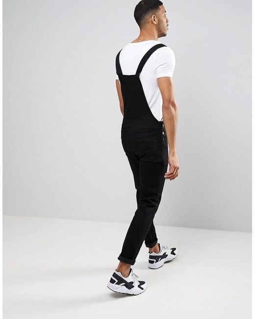ASOS Skinny Denim Overalls In Black for 