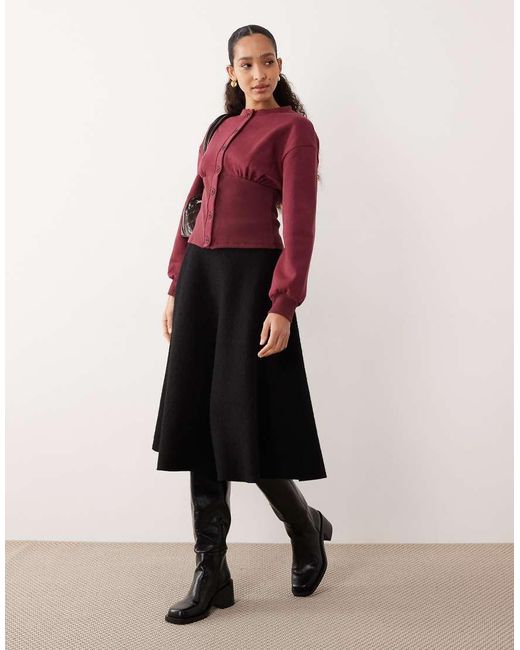 ASOS Red Cinched Button Through Sweatshirt