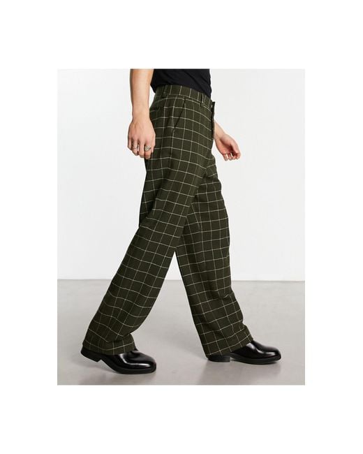 ASOS Green High Waist Wide Wool Mix Smart Pants for men