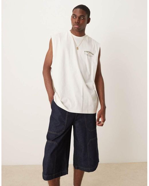 ASOS Denim Jort Met Langere Lengte in het Natural voor heren