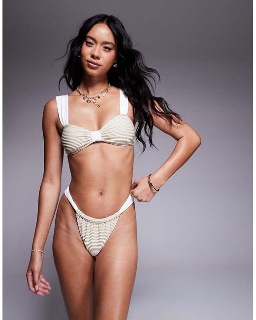 Moda Minx White Textured Bikini Top With Contrast Straps