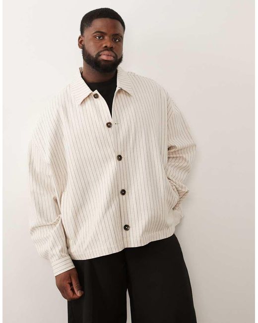 ASOS Natural Pinstripe Harrington Jacket for men