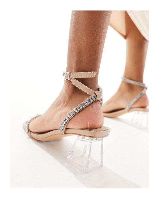 Public Desire Natural Slay Clear Block Heeled Sandal With Embellished Strap