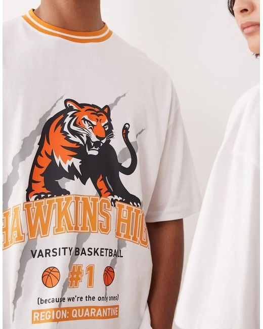ASOS White Unisex Oversized T-shirt With Stranger Things College Prints