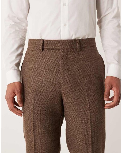 Pantalones De Traje Marrones A Cuadros De Corte Tapered De Mezcla De Lana De ASOS de hombre de color Natural