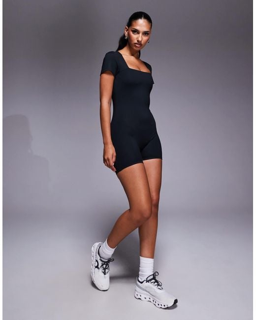 4505 Blue Soft Touch Square Neck Short Sleeve Romper