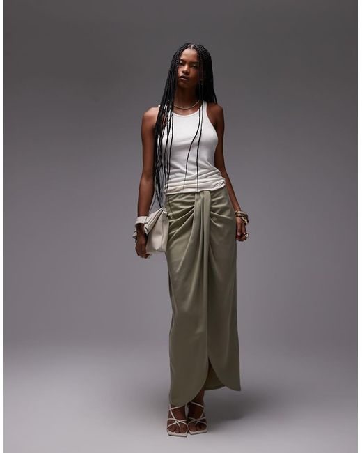 ASOS Gray Lyocell Drape Front Maxi Skirt
