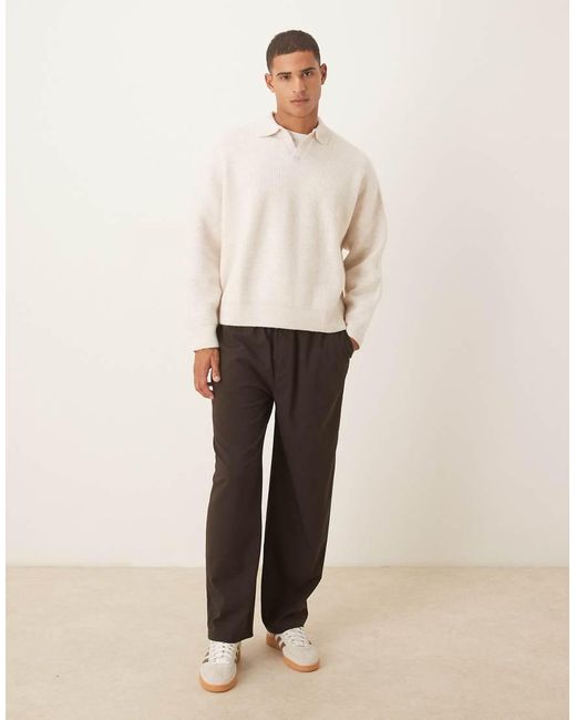 ASOS Natural Super Oversized Boxy Fit Knitted Fisherman Rib Notch Neck Jumper for men