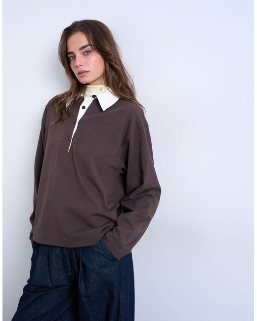 TOPSHOP Blue – langärmliges rugby-polohemd