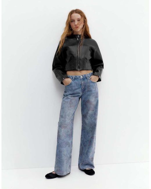 Pull&Bear Blue Faux Leather Biker Jacket