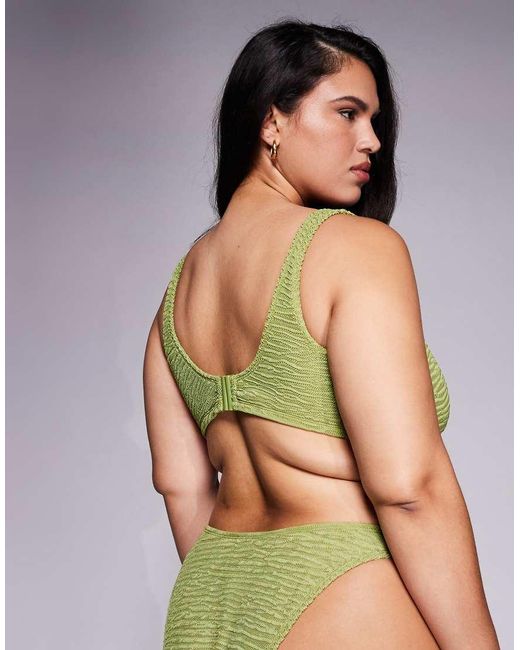 ASOS Green Asos Design Curve Laurie Textured High Apex Bikini Top With Chain Link