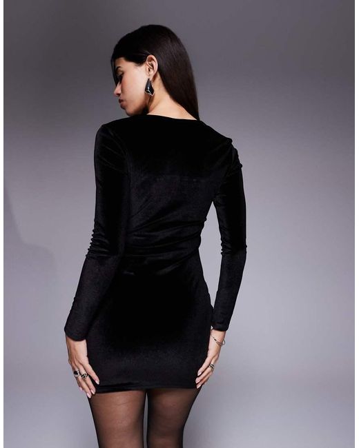 ASOS Black Wide Neck Velvet Mini Dress