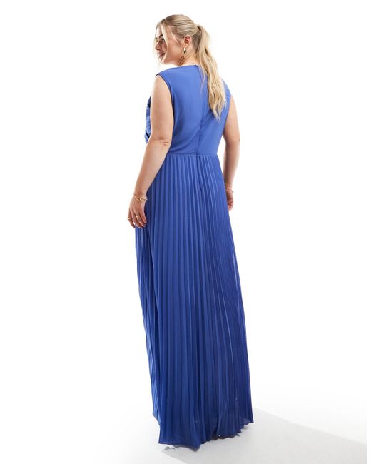 Tfnc Plus Blue Bridesmaid Chiffon Wrap Front Pleated Maxi Dress