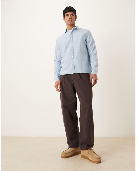 Pompeii UK Blue Pompeii Cotton Long Sleeve Logo Oxford Shirt for men