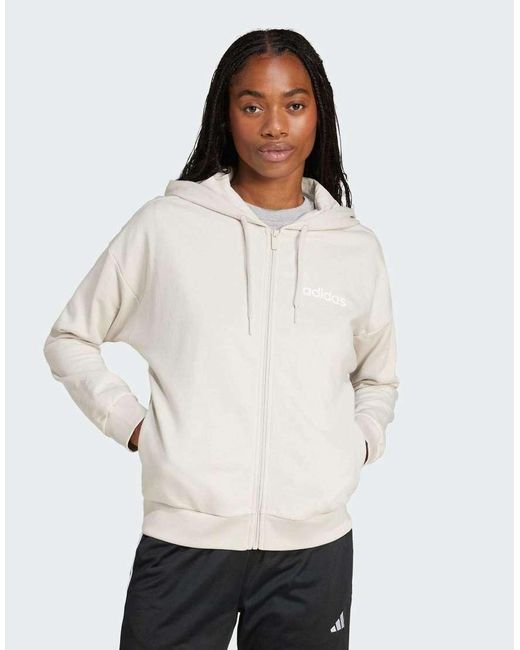 Adidas Originals White Essentials Linear Full-Zip French Terry Hoodie