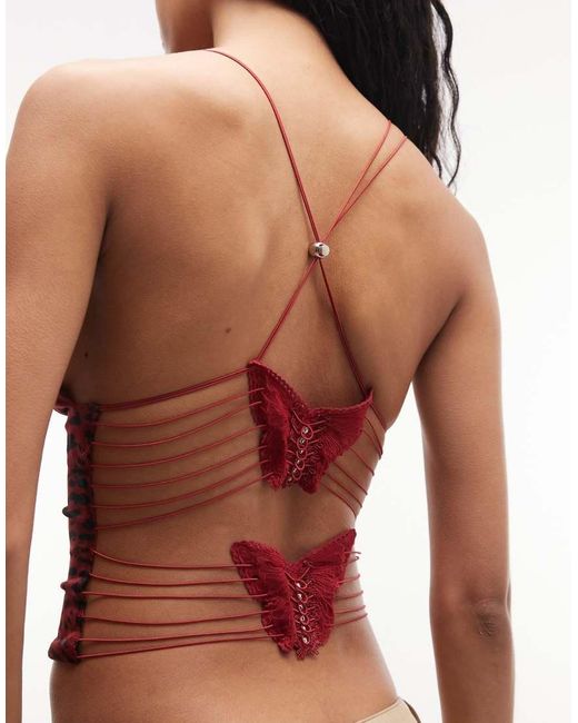 I.AM.GIA Multicolor Ellery Strappy Butterfly Pattern Open Back Cami Top