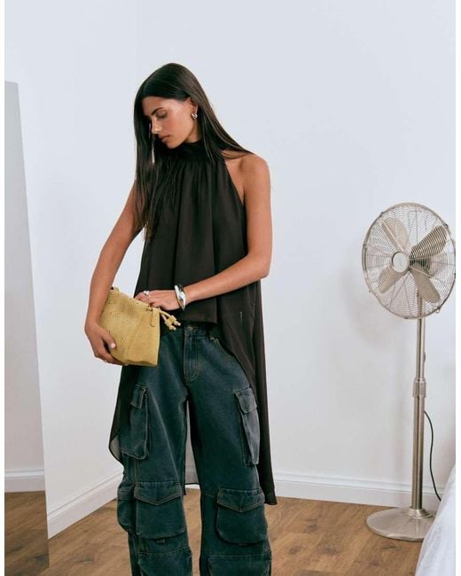 Lioness Black Exclusive Gabriella Halterneck Chiffon Drape Top