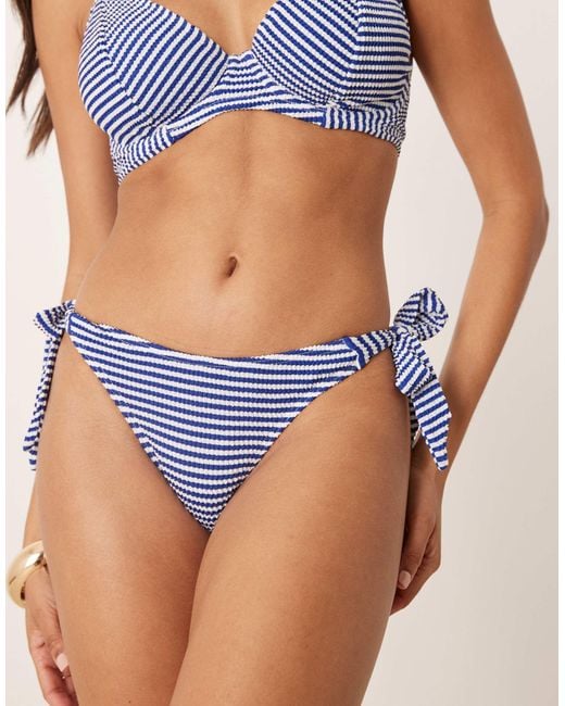 Peek & Beau Blue Fuller Bust Stripe Crinkle Tie Side Bikini Bottom