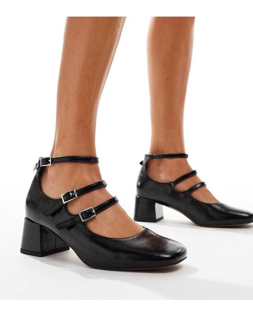 Asos Design Wide Fit Black Socco Mid Block Heeled Mary Jane Shoes