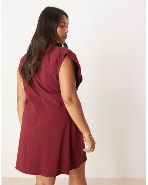 Vestido Corto Con Cuello Subido Y Diseño Plisado De Bengalina De Asos Design Curve-Naranja ASOS de color Red