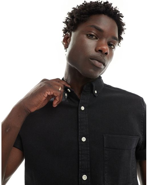 ASOS Black Slim Fit Stretch Denim Shirt for men