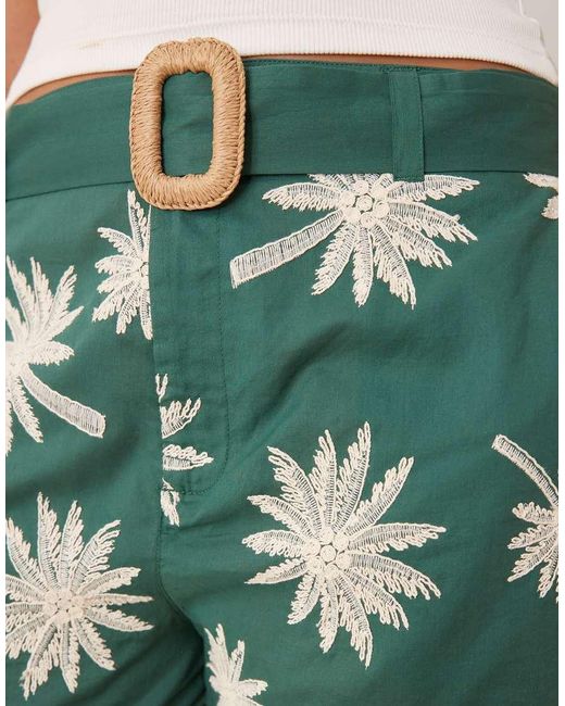 ASOS Green Asos Design Curve Runner Shorts With Embroidery And Belt Detail
