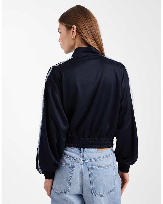 ASOS Blue Lace Trim Detail Funnel Neck Tricot Track Jacket