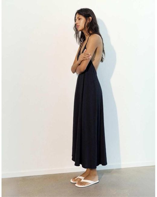 Pull&Bear Black Midi Dress With Back Straps