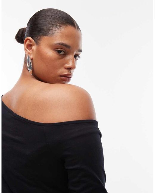 ASOS Black Asos Design Curve Cotton Off Shoulder Long Sleeve Top
