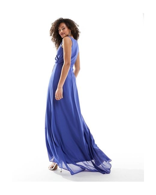 TFNC London Blue Bridesmaid Chiffon Maxi Dress With Split Front