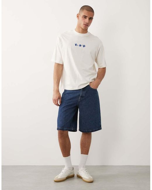 SELECTED Ruimvallend T-Shirt Met Kraanvogelprint Op De Achterkant in het White voor heren