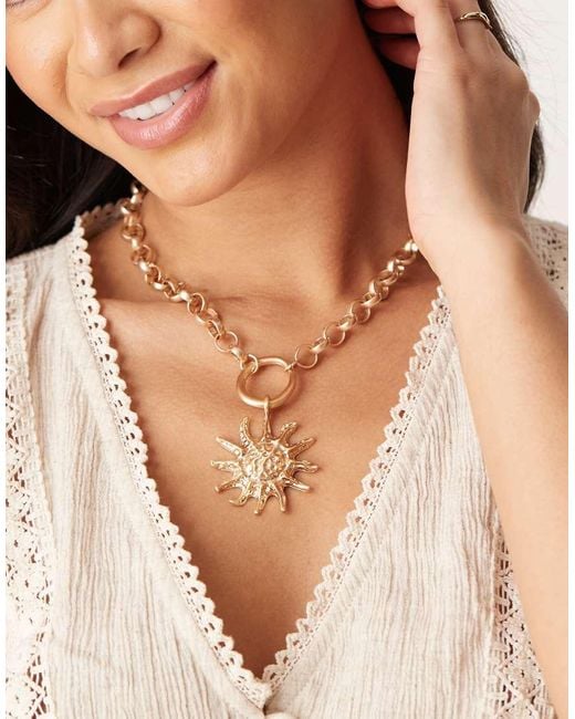 ASOS Natural Necklace With Chunky Chain And Sun Charm Pendant