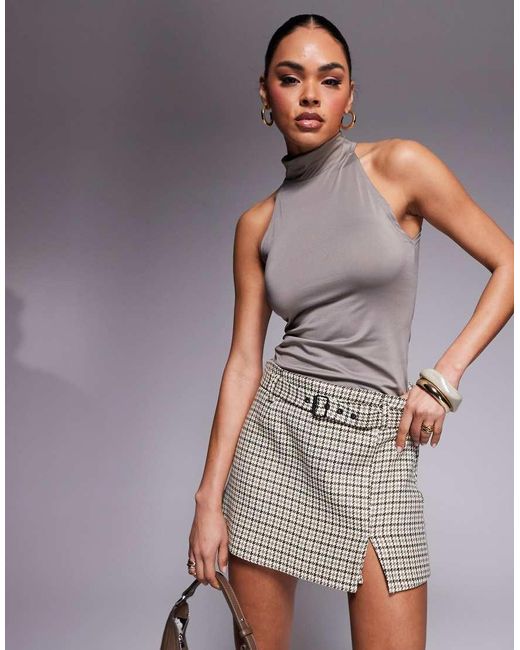 River Island Skort Met Riem En Split in het Gray
