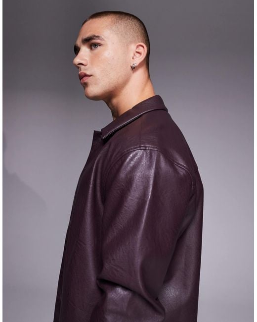 ASOS Men's Blue Faux Leather Overshirt