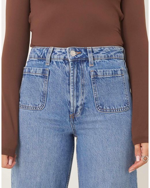 ASOS Blue High Waist Wide Leg Jeans With Front Pockets