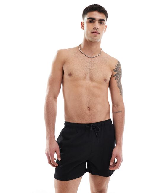 River Island Black Seersucker Swim Trunks for men