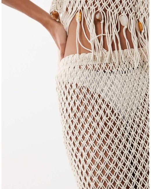 ASOS White Premium Hand Crochet Fringed Beaded Skirt