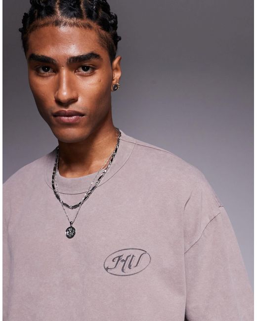 T-shirt coupe carrée oversize avec imprimé texte - délavé ASOS pour homme en coloris Purple