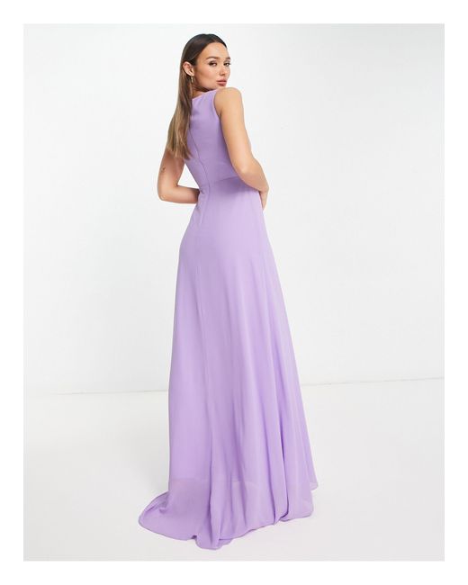 TFNC London Purple Bridesmaid Chiffon Maxi Dress With Split Front