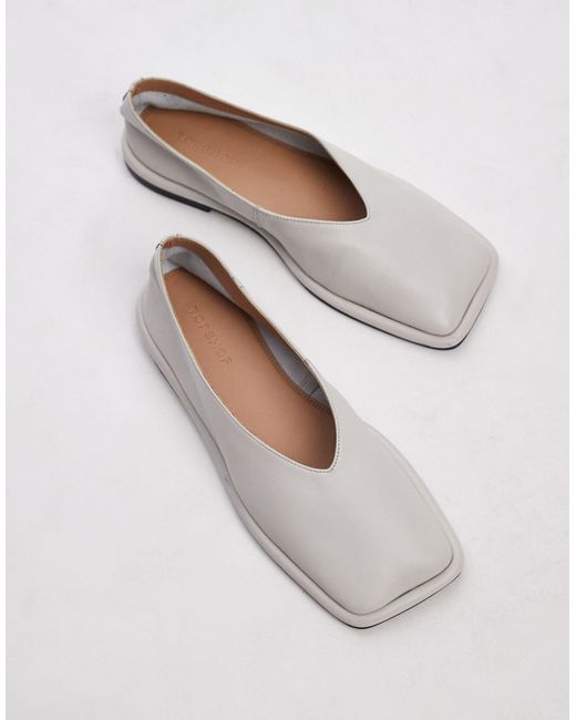 TOPSHOP Blue Charlotte Leather Square Toe Unlined Flat Shoes