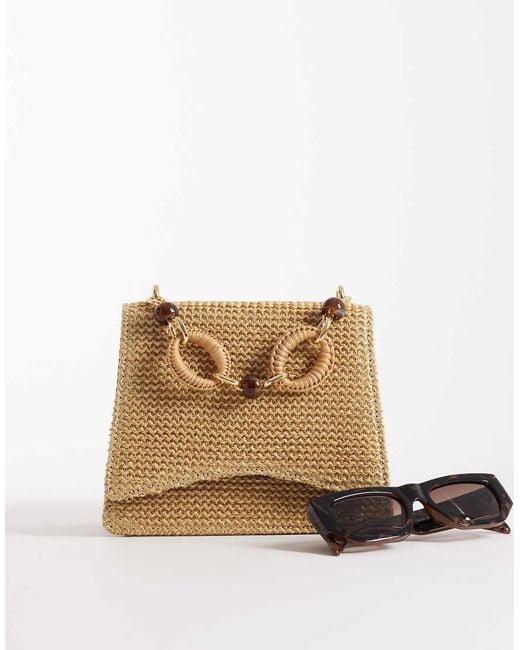 ASOS Natural Straw Crossbody Bag With Resin Top Handle And Detachable Cross Body Strap