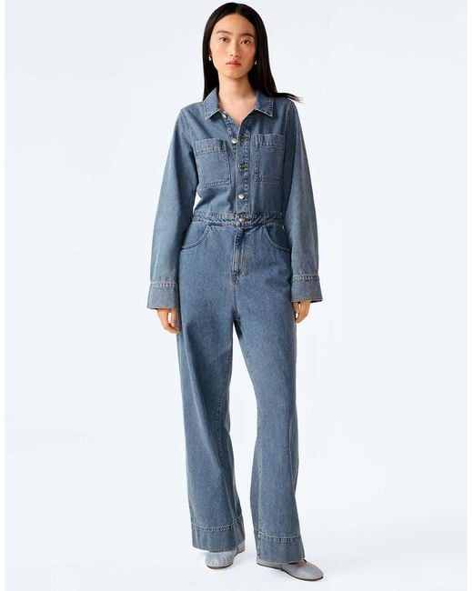 OMNES Blue Jumpsuits Diya Light Wash Denim Jumpsuit