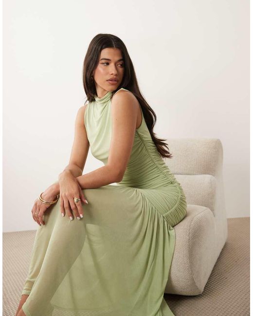 ASOS Green Ruched Drop Waist Circle Dress With Grown
