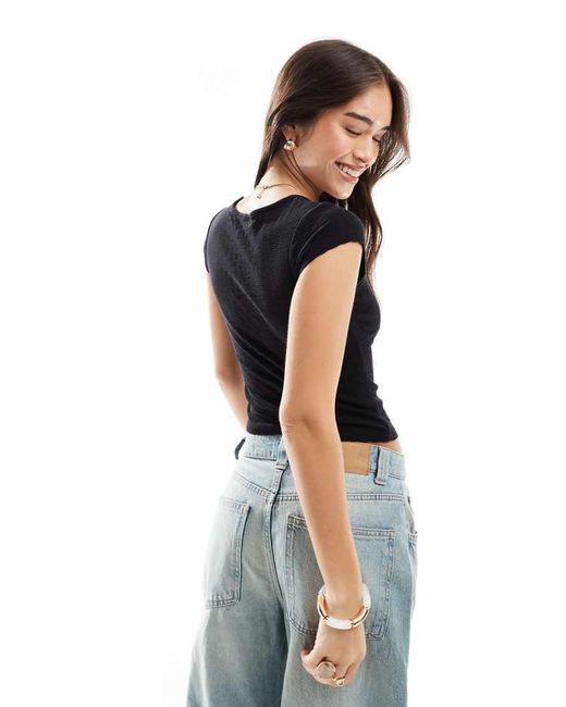 Cotton On Black Hailey Textured Short Sleeve Tee