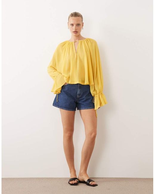 ASOS Yellow Cape Detail Chiffon Blouse